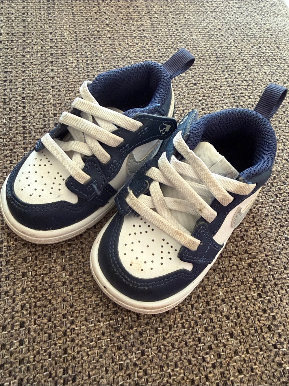 Nike Navy and White Kids Lace-Up Sneakers